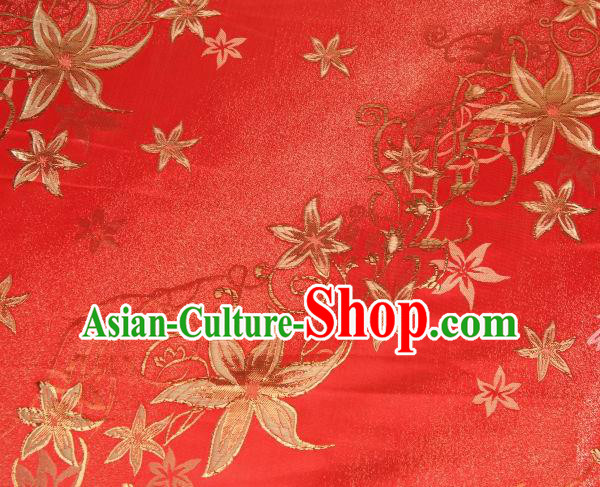 Chinese Classical Pentas Flowers Pattern Design Red Brocade Asian Traditional Hanfu Silk Fabric Tang Suit Fabric Material