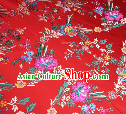 Chinese Classical Malus Spectabilis Pattern Design Red Brocade Asian Traditional Hanfu Silk Fabric Tang Suit Fabric Material