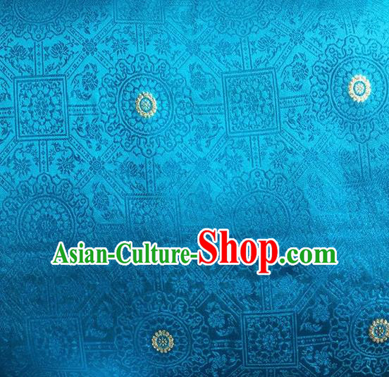 Chinese Classical Galsang Flower Pattern Design Blue Brocade Asian Traditional Hanfu Silk Fabric Tang Suit Fabric Material