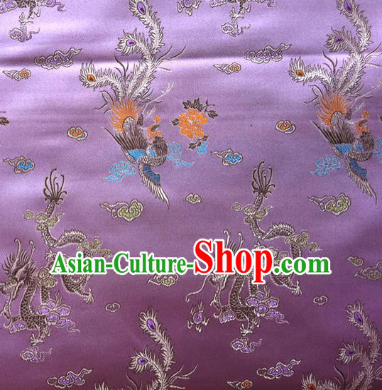 Chinese Classical Dragon Phoenix Pattern Design Purple Brocade Asian Traditional Hanfu Silk Fabric Tang Suit Fabric Material