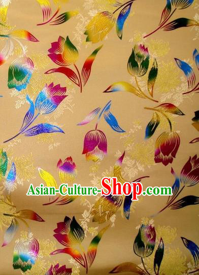 Chinese Classical Gilding Tulip Pattern Design Khaki Brocade Asian Traditional Hanfu Silk Fabric Tang Suit Fabric Material
