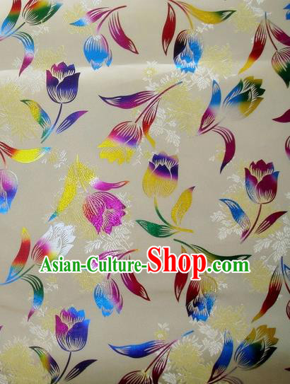 Chinese Classical Gilding Tulip Pattern Design White Brocade Asian Traditional Hanfu Silk Fabric Tang Suit Fabric Material