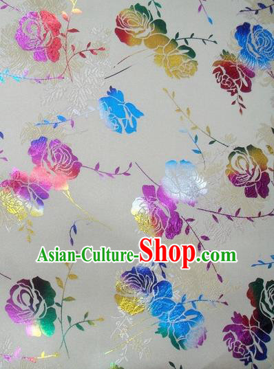 Chinese Classical Gilding Peony Pattern Design White Brocade Asian Traditional Hanfu Silk Fabric Tang Suit Fabric Material