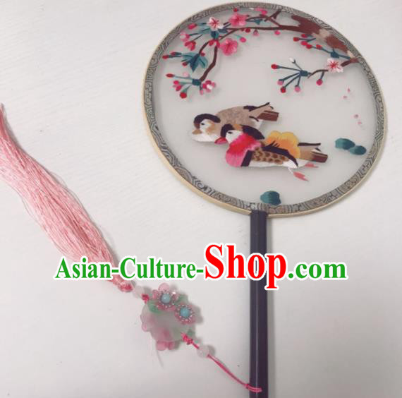 Traditional Chinese Silk Round Fan Hanfu Embroidered Mandarin Duck Palace Fans for Women
