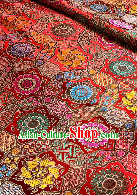 Chinese Classical Galsang Flower Pattern Design Red Brocade Drapery Asian Traditional Tang Suit Silk Fabric Material