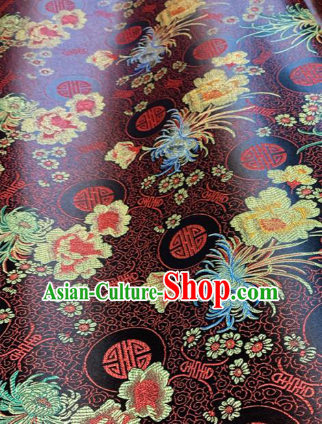 Chinese Classical Chrysanthemum Peony Pattern Design Brown Brocade Drapery Asian Traditional Tang Suit Silk Fabric Material
