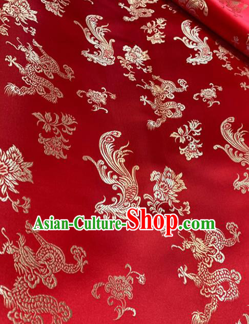 Chinese Classical Dragon Phoenix Pattern Design Red Brocade Drapery Asian Traditional Tang Suit Silk Fabric Material