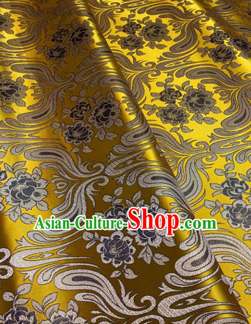 Chinese Classical Birdfoot Pattern Design Golden Brocade Drapery Asian Traditional Tang Suit Silk Fabric Material