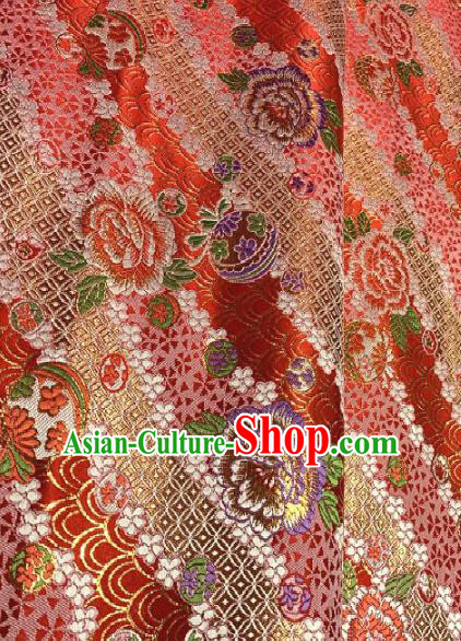 Chinese Classical Peony Pattern Design Red Brocade Drapery Asian Traditional Tang Suit Silk Fabric Material