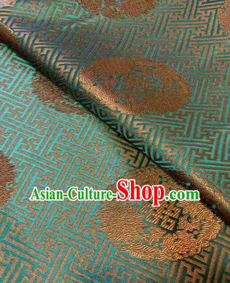 Chinese Classical Green Satin Traditional Longevity Chrysanthemum Pattern Design Brocade Drapery Asian Tang Suit Silk Fabric Material