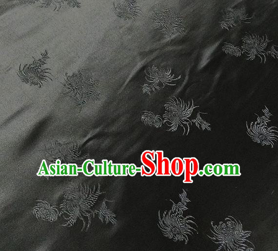 Traditional Chinese Classical Chrysanthemum Pattern Design Fabric Black Brocade Tang Suit Satin Drapery Asian Silk Material