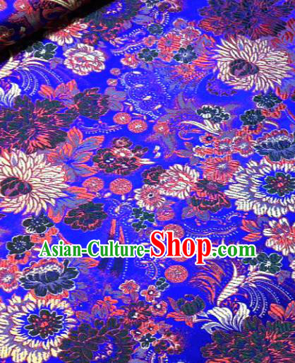 Japan Classical Chrysanthemum Pattern Design Royalblue Brocade Asian Japanese Traditional Kimono Silk Fabric Material