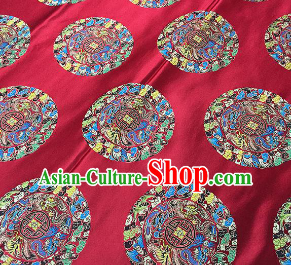 Traditional Chinese Classical Dragon Phoenix Pattern Design Fabric Red Brocade Tang Suit Satin Drapery Asian Silk Material