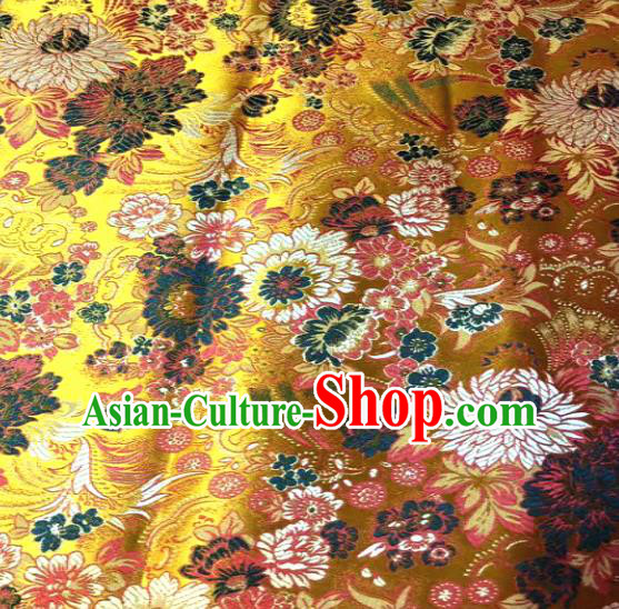 Japan Classical Chrysanthemum Pattern Design Golden Brocade Asian Japanese Traditional Kimono Silk Fabric Material