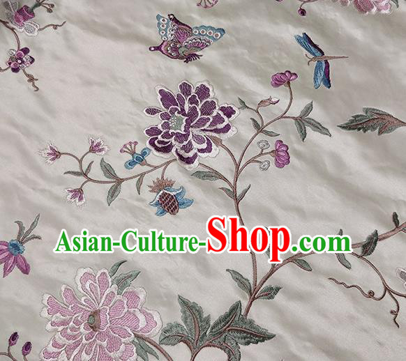 Traditional Chinese Classical Embroidered Purple Peony Pattern Design Fabric Brocade Tang Suit Satin Drapery Asian Silk Material