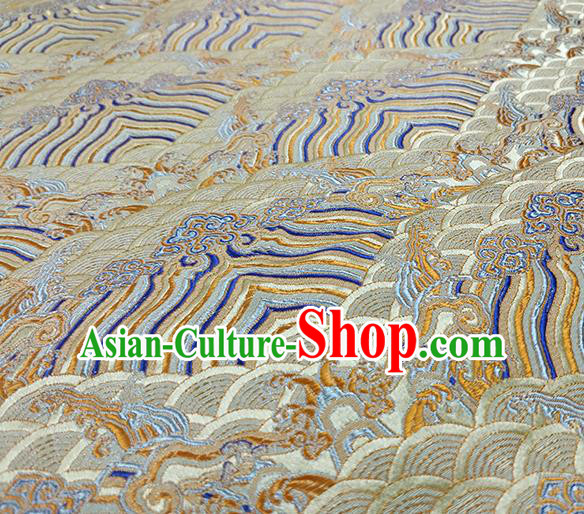 Traditional Chinese Classical Waves Pattern Design Fabric Beige Brocade Tang Suit Satin Drapery Asian Silk Material