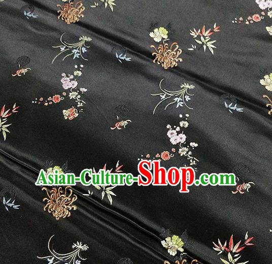 Traditional Chinese Classical Plum Orchid Bamboo Chrysanthemum Pattern Design Fabric Black Brocade Tang Suit Satin Drapery Asian Silk Material