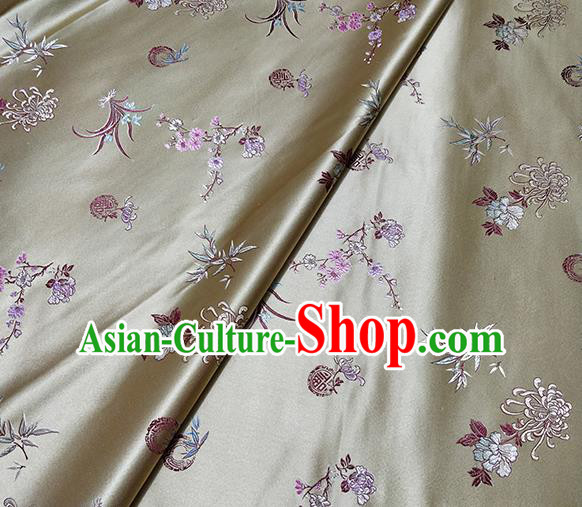 Traditional Chinese Classical Plum Orchid Bamboo Chrysanthemum Pattern Design Fabric Light Golden Brocade Tang Suit Satin Drapery Asian Silk Material