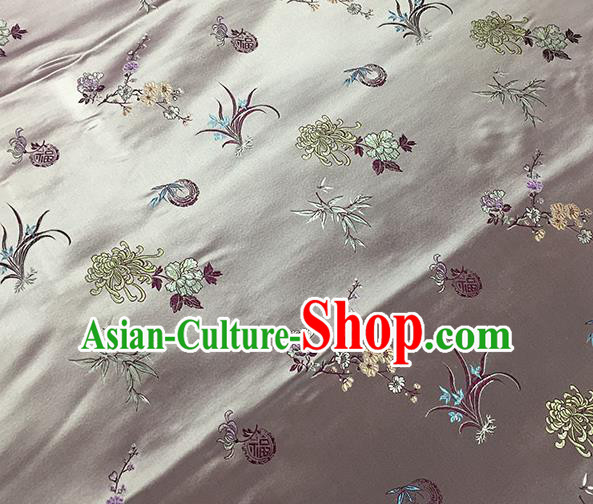 Traditional Chinese Classical Plum Orchid Bamboo Chrysanthemum Pattern Design Fabric Khaki Brocade Tang Suit Satin Drapery Asian Silk Material
