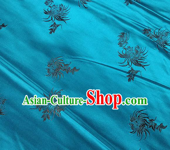 Traditional Chinese Classical Chrysanthemum Pattern Design Fabric Peacock Blue Brocade Tang Suit Satin Drapery Asian Silk Material