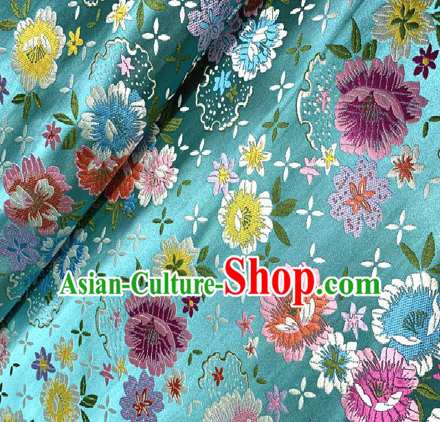 Chinese Traditional Blue Brocade Classical Peony Pattern Design Satin Drapery Asian Tang Suit Silk Fabric Material