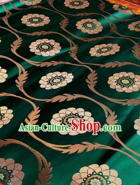 Chinese Traditional Lotus Pattern Design Deep Green Brocade Classical Satin Drapery Asian Tang Suit Silk Fabric Material