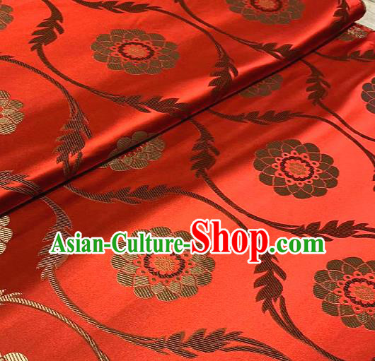 Chinese Traditional Lotus Pattern Design Red Brocade Classical Satin Drapery Asian Tang Suit Silk Fabric Material
