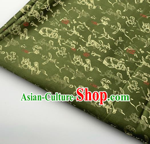 Chinese Traditional Cursive Pattern Design Olive Green Brocade Classical Satin Drapery Asian Tang Suit Silk Fabric Material