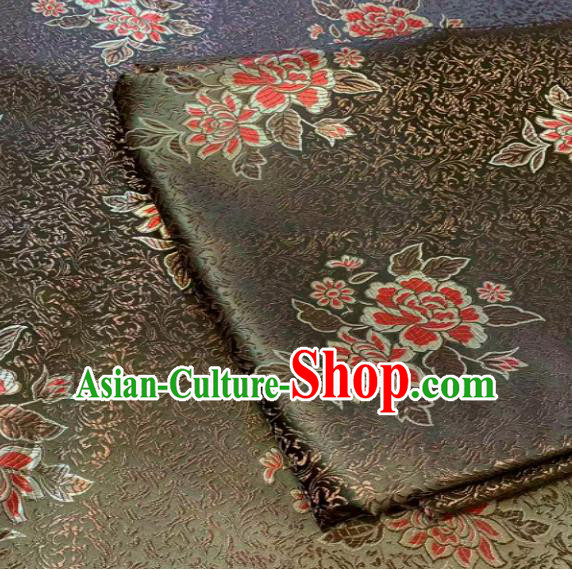 Traditional Chinese Peony Pattern Design Army Green Brocade Classical Satin Drapery Asian Tang Suit Silk Fabric Material