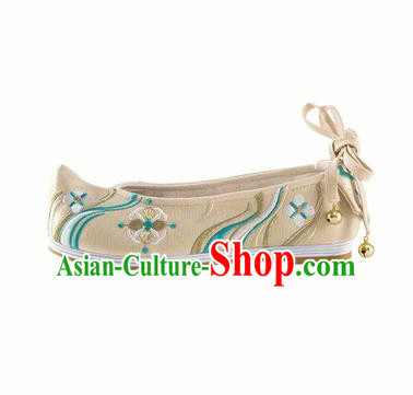 Chinese Ancient Princess Shoes Hanfu Shoes Handmade Beige Embroidered Shoes for Women