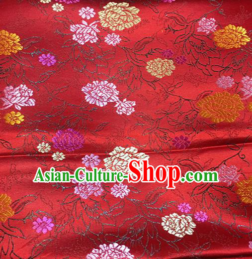 Traditional Chinese Peony Pattern Design Red Brocade Classical Satin Drapery Asian Tang Suit Silk Fabric Material