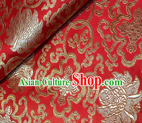 Red Brocade Traditional Chinese Classical Lotus Pattern Design Satin Drapery Asian Tang Suit Silk Fabric Material