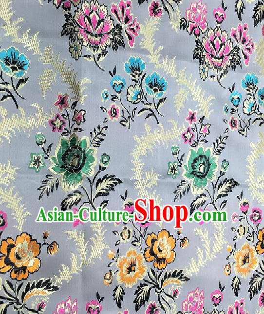 Traditional Chinese Royal Peony Pattern Design Grey Brocade Classical Satin Drapery Asian Tang Suit Silk Fabric Material