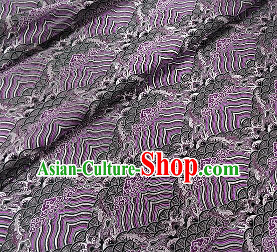 Traditional Chinese Classical Purple Sea Waves Pattern Design Fabric Brocade Tang Suit Satin Drapery Asian Silk Material