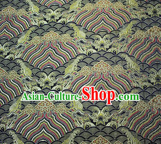 Traditional Chinese Classical Navy Sea Waves Pattern Design Fabric Brocade Tang Suit Satin Drapery Asian Silk Material