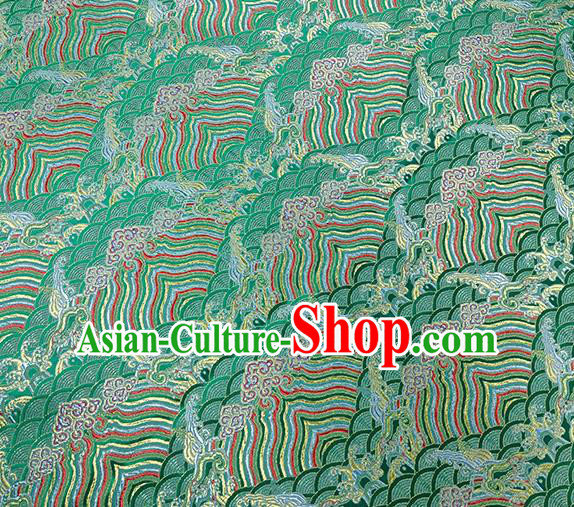 Traditional Chinese Classical Sea Waves Pattern Design Fabric Green Brocade Tang Suit Satin Drapery Asian Silk Material
