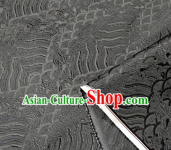 Traditional Chinese Classical Sea Waves Pattern Design Fabric Black Brocade Tang Suit Satin Drapery Asian Silk Material
