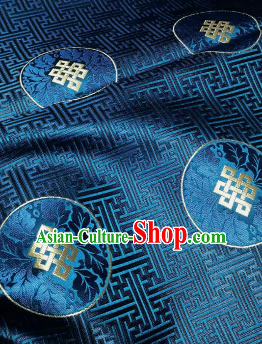 Asian Chinese Classical Lucky Pattern Design Blue Brocade Fabric Traditional Tang Suit Satin Drapery Silk Material