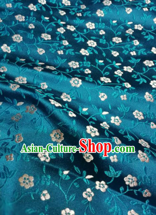 Asian Chinese Classical Flowers Pattern Design Peacock Blue Brocade Fabric Traditional Tang Suit Satin Drapery Silk Material