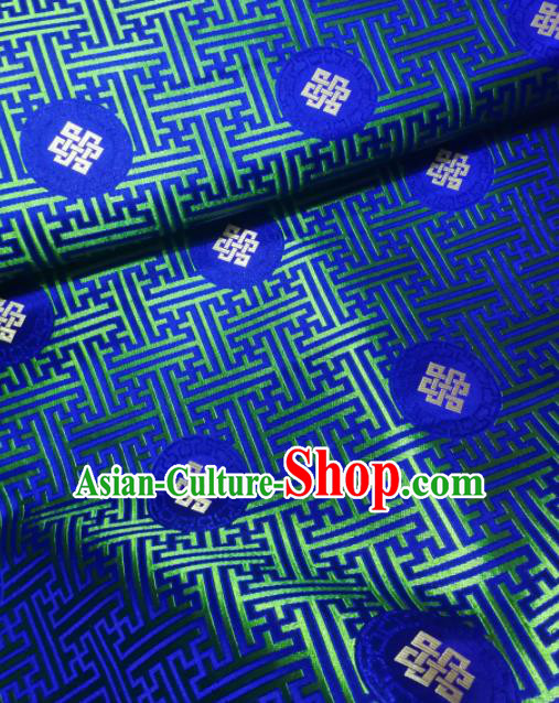Asian Chinese Classical Lucky Knots Pattern Design Royalblue Brocade Fabric Traditional Tang Suit Satin Drapery Silk Material