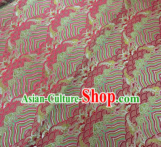 Traditional Chinese Classical Sea Waves Pattern Design Fabric Red Brocade Tang Suit Satin Drapery Asian Silk Material