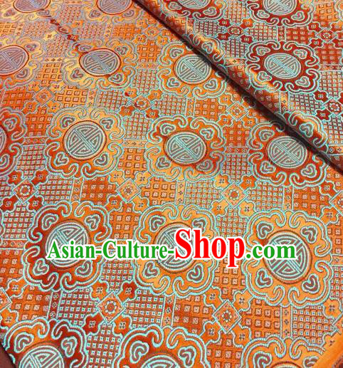 Asian Chinese Orange Satin Classical Pattern Design Brocade Mongolian Robe Fabric Traditional Drapery Silk Material