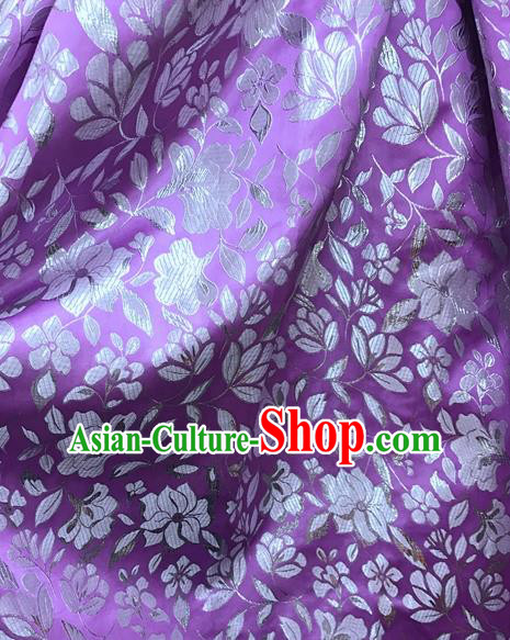 Asian Chinese Cheongsam Purple Satin Classical Flowers Pattern Design Brocade Fabric Traditional Drapery Silk Material