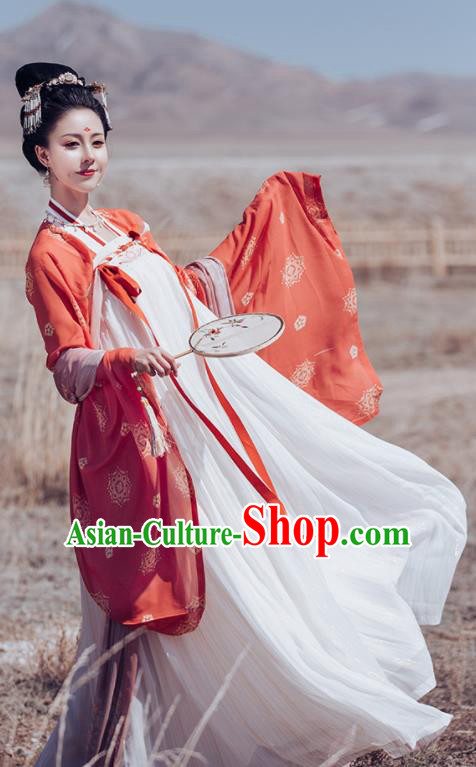 Traditional Chinese Ancient Imperial Consort Embroidered Historical Costume Tang Dynasty Court Hanfu Dress for Women