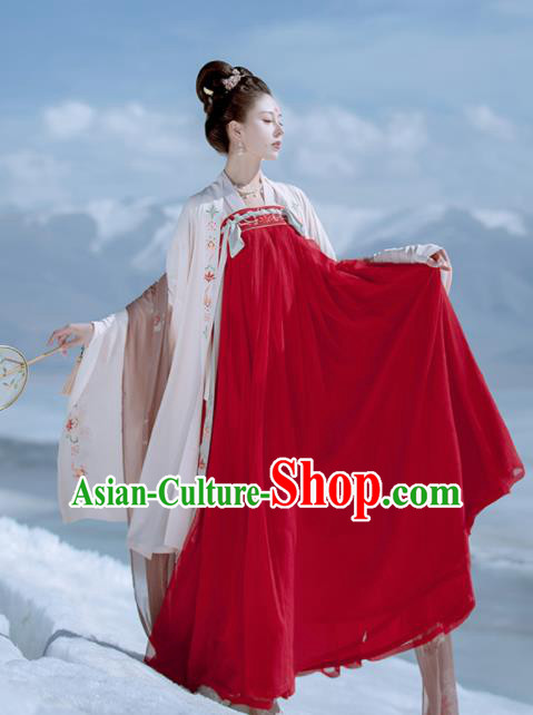 Traditional Chinese Ancient Wedding Embroidered Historical Costume Tang Dynasty Court Princess Red Hanfu Dress for Women