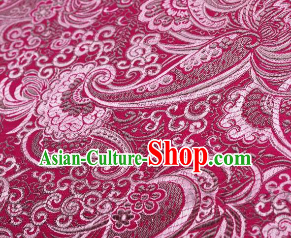 Asian Chinese Fabric Wine Red Satin Classical Pattern Design Brocade Traditional Drapery Silk Material