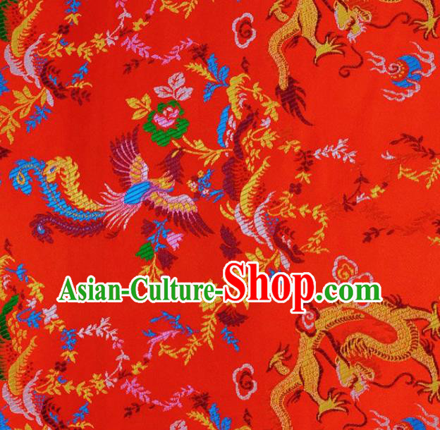 Asian Chinese Fabric Red Satin Classical Dragon Pattern Design Brocade Traditional Drapery Silk Material
