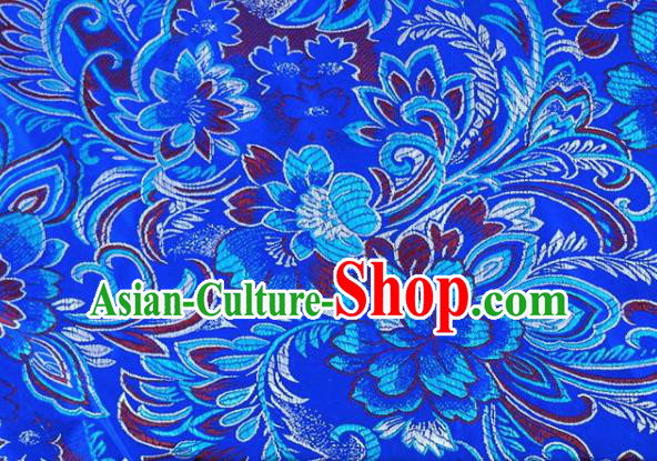 Asian Chinese Fabric Royalblue Satin Classical Peony Pattern Design Brocade Traditional Drapery Silk Material