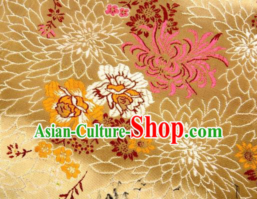 Asian Chinese Classical Peony Chrysanthemum Pattern Design Golden Satin Fabric Brocade Traditional Drapery Silk Material