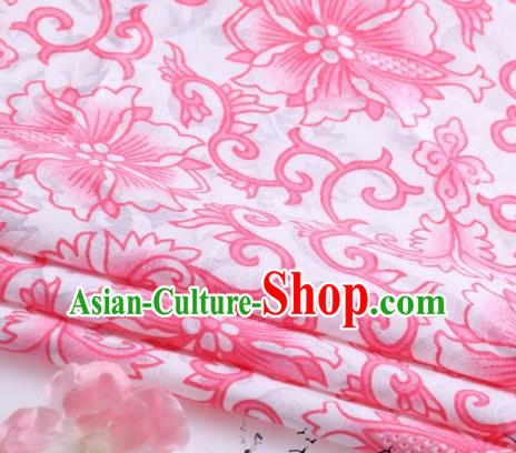 Asian Chinese Classical Pink Flowers Pattern Design Satin Fabric Brocade Traditional Drapery Silk Material